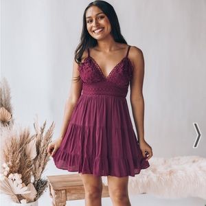 Embroidered maroon mini dress - NWOT